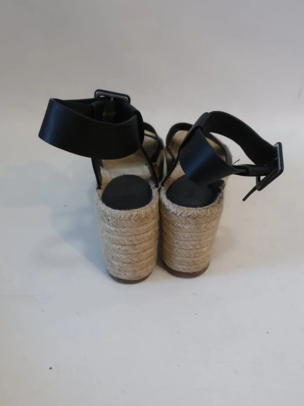 Womens Celine Black Leather Crossover Straps Espadrille Wedge Sandals 38 US/8 - Picture 8 of 14
